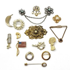 Vintage 15 Brooch Pin Lot Victorian Art Deco Nouveau Whimsical Sarah Cov Other