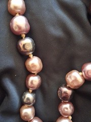 Vintage Glass Baroque Metallic Pearl Choker Hand Knotted 15″
