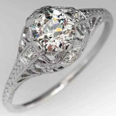 Art Deco Vintage Style Round Lab Created Diamond Wedding Ring 14K White Gold FN