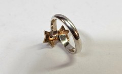 Sterling Silver & 14k Gold Woman Lady Fashion Ring W/ 2 Stars Sz 5″-3.31g-Tested