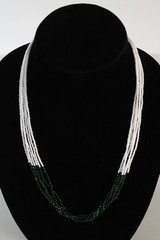 Green White 24″ 6 Strand Tiny Seed Bead Beaded Shimmering Necklace Handmade