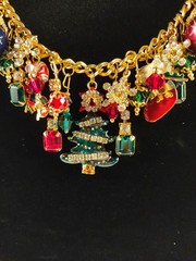 Lunch at the Ritz Christmas Tree Wreath Candy Cane Red Green Gold Blue Necklace