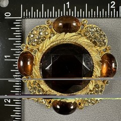 Vintage Brooch Pendant Brown Gold Tone Glass Rhinestone Statement Pin