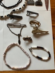 Lot of 20 Vintage & Modern Mens Jewelry & Accessories Chains Puka Shell Tie Clip