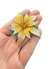 Vintage Jewelry Yellow Flower Brooch Unique Floral Pin with Rhinestone