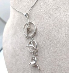 Sterling Silver Box Chain 18″ Necklace NC Jumping Dolphins Pendant 6.4g 0.8mm