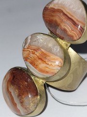 Vintage Aureus & Argent Ring Goldtone Multicolored Agate Statement Sz 6 Signed