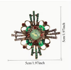 BROOCH- Vintage Style Brooch with Inlaid Green and Burgundy Rhinestones
