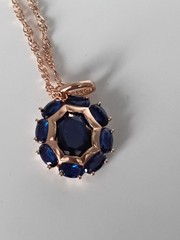 Vintage 1990-s 14 CT Rolled Gold Sapphire Pendant on Chain-Hallmarked 585 RG