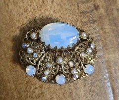 Vintage Western Germany Brooch Glass Faux Opal Gold Plated