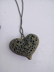 Vintage Bronze Filigree Heart Locket Pendant Necklace Openwork Boho Steampunk