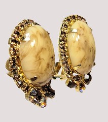 Juliana D&E Faux Honey Malachite Marble Bracelet Brooch Earrings Set Book Piece