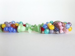 Vtg Antq Czech Glass Marbled Slag Melon Ball Tutti Frutti Bead Cluster Necklace