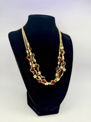 1 Pc Vintage Gold NOS Made With Red Swarovski Crystal Chain Necklaces 18” KR