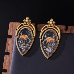 Vintage Victorian Peacock Drop Earrings Gold Pearl Rhinestone Art Women Jewelry