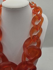 Iris Apfel Inspired Neon Orange Resin/Acrylic Chain Choker Necklace 20″L