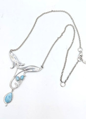 Vintage Floral Pendant Necklace Sterling Silver 925 Thailand Blue Glass