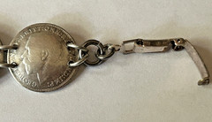 Antique British King George 3 Pence ID Bracelet Aprx 7” In Sterling Silver