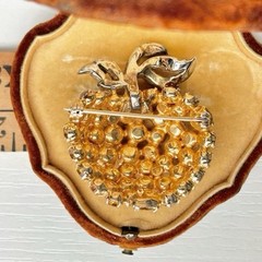 VTG EISENBERG Brooch Amber Clear Color Stone Golden Apple Old Hollywood Jewelry