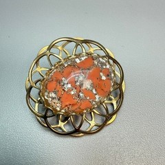 Vintage Gold Tone Confetti Lucite Brooch MCM 1950s