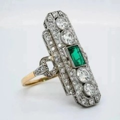 2.4Ct Art Deco Vintage Style Lab Created Emerald 14K Gold Finish Engagement Ring