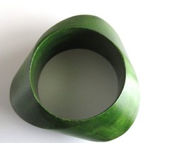 Vintage Green Bangle Wood Chunky Sculptural Asymmetrical Designer Bracelet