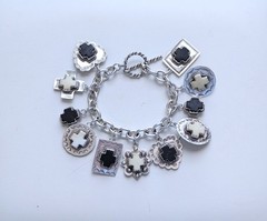 Joan Slifka Sterling 925 Heart Angel Cross Love Luck Charm Two Sided Bracelet