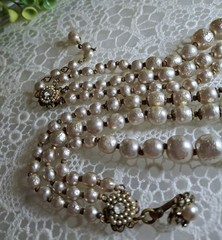 Early Signed Miriam Haskell 3 Strand Silver Niki Baroque Pearl Necklace