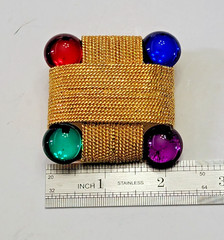 1980s vintage large gold tone multi color cabochons rope brooch pin