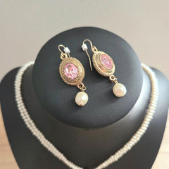 Vintage 1928 Pink Crystal Rhinestone Necklace Earrings