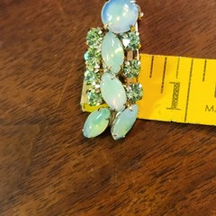 Vintage Opaline Glass & Aurora Borealis Rhinestone Clip Earrings Mid Century