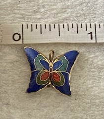 VINTAGE CLOISONNE PUFFY BUTTERFLY PENDENT Gold Plated 3/4” Enamel