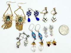 Lot 8 Pairs of Earrings Rhinestones Glass & Acrylic Vintage E-904