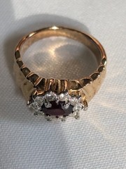 Vintage Costume Faux Gold Ruby Diamond Ring Size 10