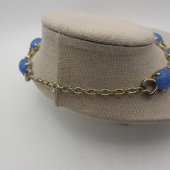 Vintage Scarab Necklace Egyptian Revival Blue Glass Gold Tone Choker 15 Inch