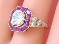 Art Deco Style 2Ct Lab-Created Diamond Ruby Halo Cocktail Ring 14k White Gold FN