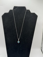 VTG: Sterling Silver925 Pendant Blue-Crafted Opal W/ Marcasite Surroundings 18”