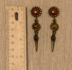 Vintage Earrings Red Amber Color Stone Dangle Pierced Post Ethnic Tribal Boho