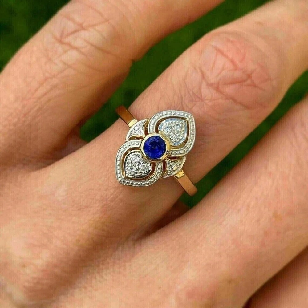 Vintage Art Deco Style Round Lab Created Sapphire Women’s Engagement Silver Ring