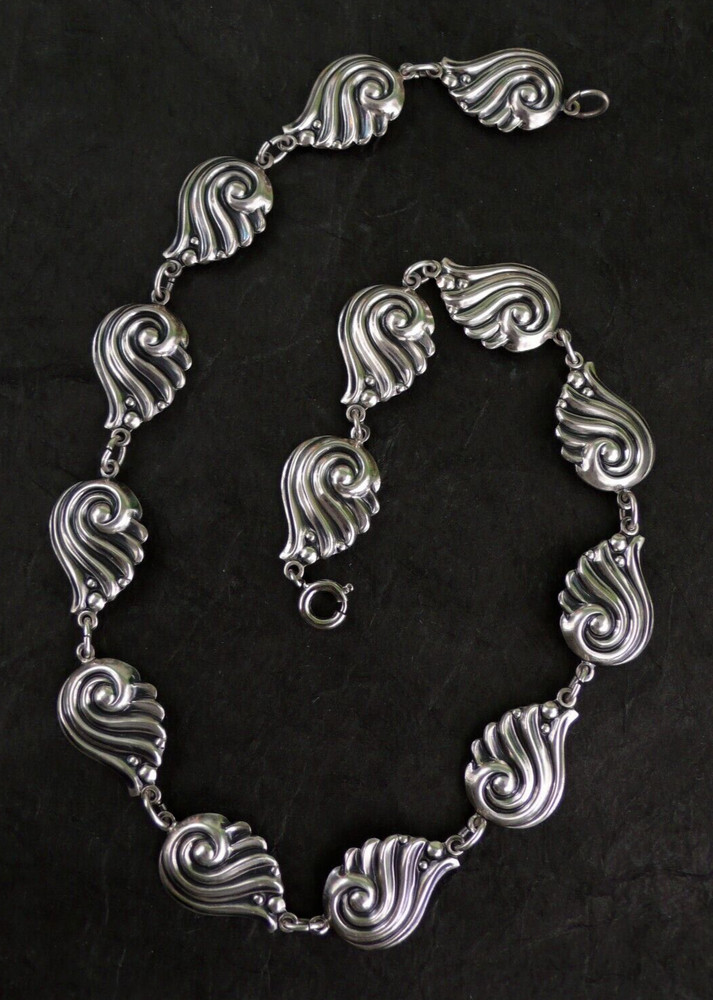 VINTAGE DANECRAFT STERLING SILVER DECO SWIRL LINK NECKLACE 19.5 Grams 15″ L x 1″
