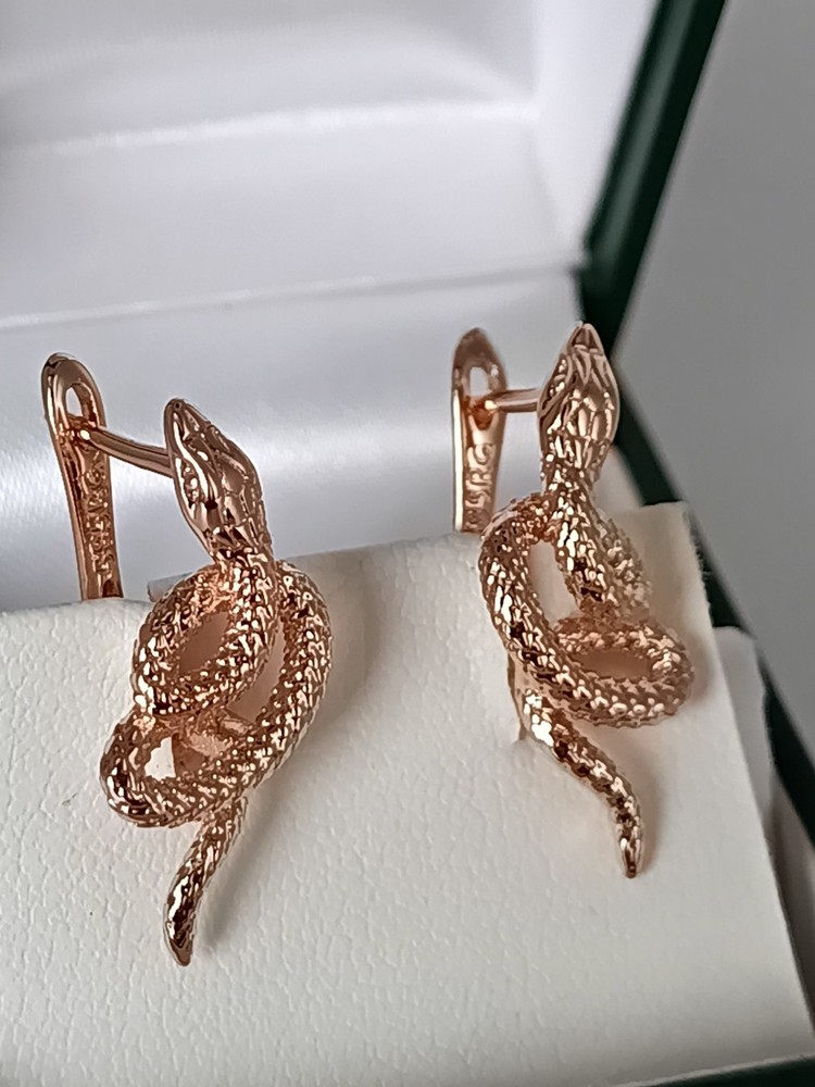 Vintage 1990-s 14 Ct Rolled Gold Long Solid Snake Earrings-Hallmarked 585 RG
