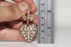 Antique Circa 1900s 12k Gold Natural Rose Cut Diamond Heart Pendant Necklace