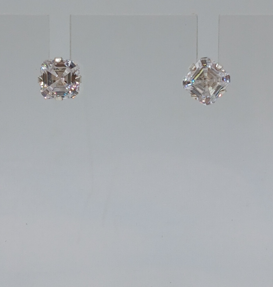 VTG 925 STS Square 6mm CZ Stud Earrings Sterling Silver 1g Asscher Cut Estate