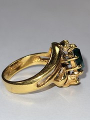 Vintage 14KGE Plate Imitation Emerald Solitaire Clear Stone Accents Fashion Ring
