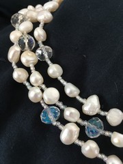 triple strand baroque fwp pearl bead necklace and earrings