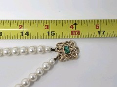 Sarah Coventry Double Strand “High Society” Faux Pearl Necklace Gold Green Clasp