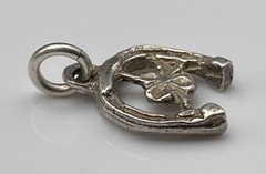 Vintage Old Sterling Silver Horseshoe Clover Good Luck Lucky Small 1/2” Charm