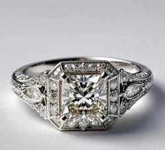 Art Deco Style 2.55Ct Asscher Cut Lab Created Diamond Engagement 925 Silver Ring