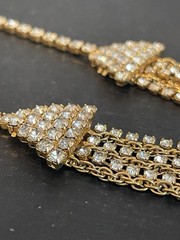 Vintage Multi-Strand Waterfall Rhinestone & Gold Chain Statement Necklace