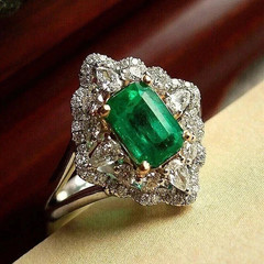 3Ct Lab Emerald Art Deco Ring 14K White Gold Plated Halo Engagement Wedding Band
